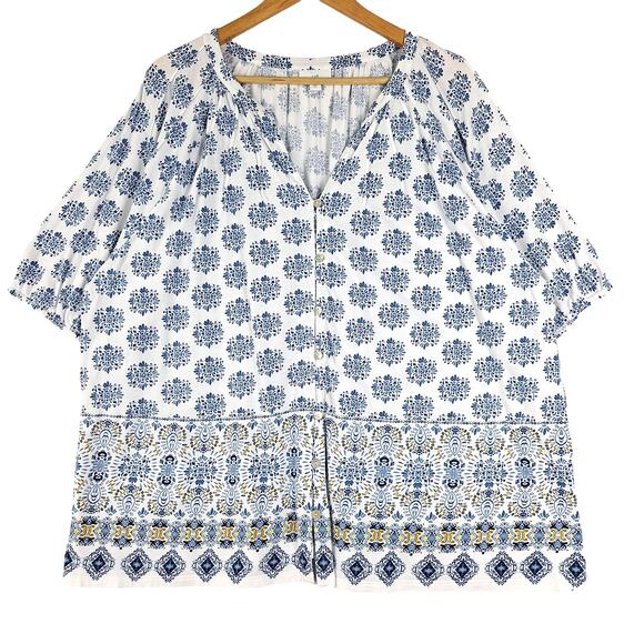 J Jill Top Womens 3X Floral Boho Peasant Button Down Feminine Beachy Coastal - Picture 1 of 6